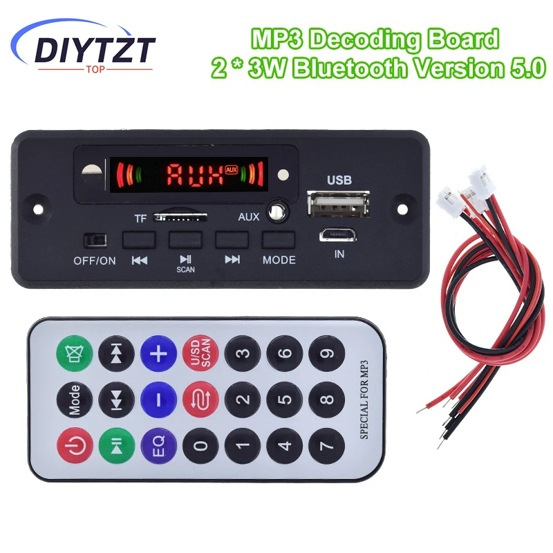 DIYTZT Bluetooth 5.0 Lettore MP3 Scheda di Decodifica 5V-32V 6W Amplificatore Auto Modulo Radio FM Supporto FM TF USB AUX Registratori
