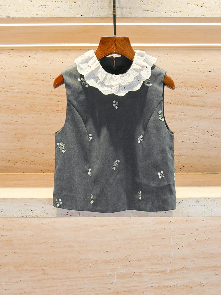 Set Faion da donna di lusso con gilet in pizzo ricamato e gonna f Small Fraance Sle 2024 Stagione autunnale in fibra di poliestere
