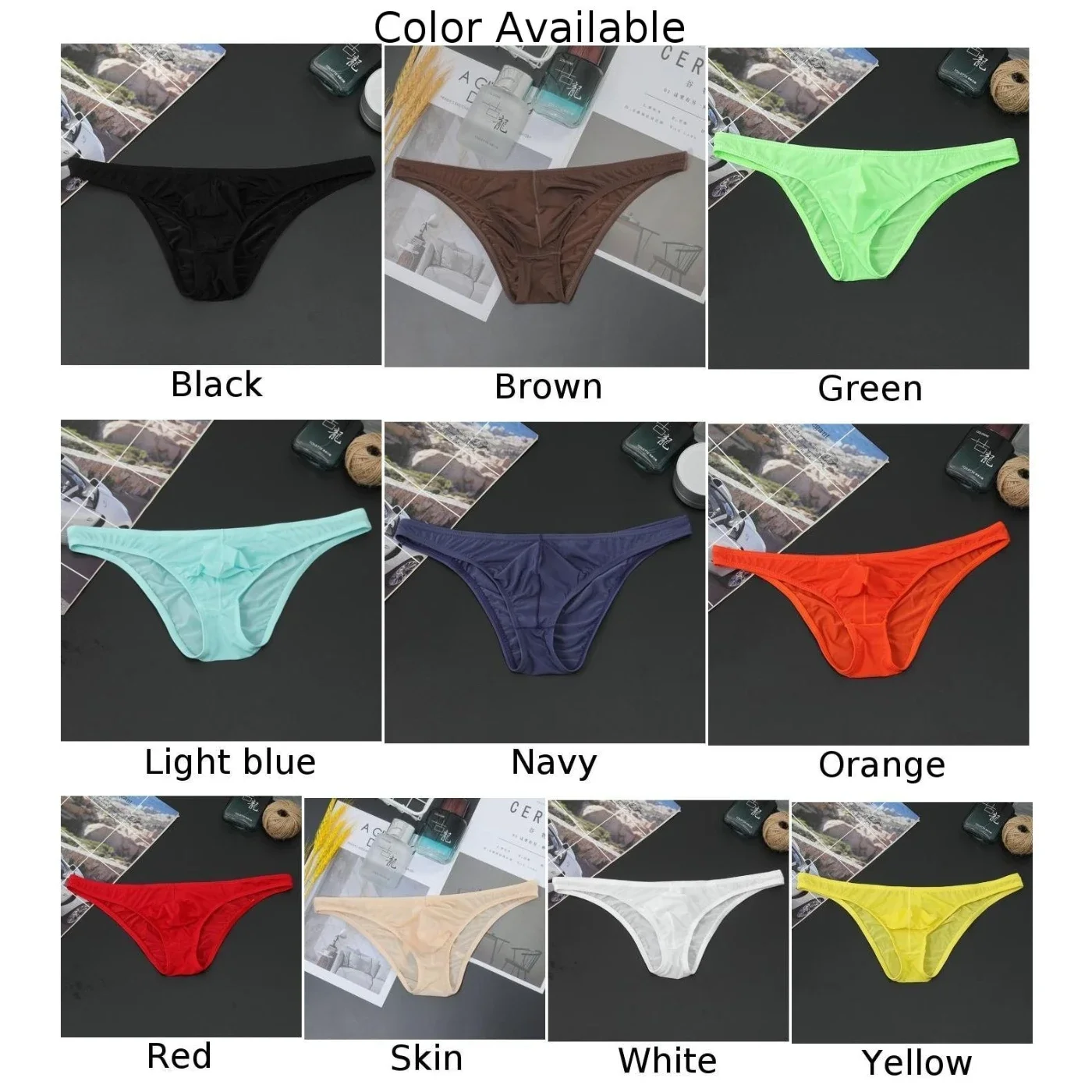 Sexy Ice Silk Briefs Underwear For Men Solid Low-Rise Transparent Bulge Pouch Underwear Breathable Underpants Panties Briefs