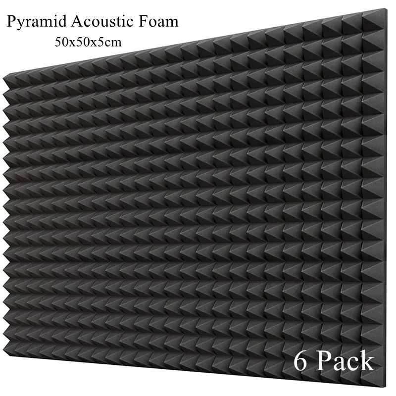 6Pack 50x50x5cm Studio Pyramid Acoustic Foam Soundproof Foam Sound Absorption Noise Insulation Treatment Wall Panels 6Colors