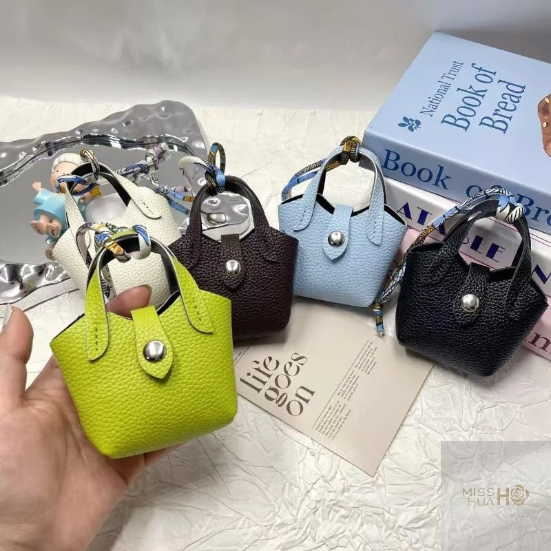 Upscale Leather Mini Bag Shaped Bluetooth Earphone Case and Car Keychain Combo