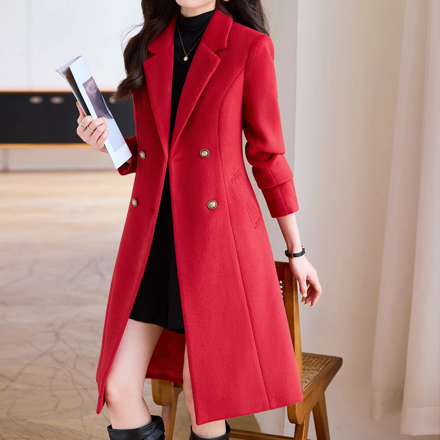 Stili formali ed eleganti da donna in lana invernale elegante giacca a vento medio lunga professionale per ufficio carriera intervista capispalla