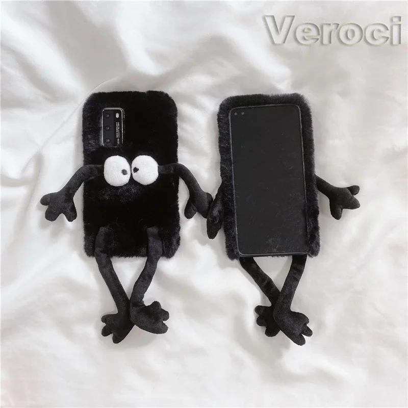 Cartoon Briquettes Plush Fur Phone Case For Sony Xperia 5 ii 10 ii 1 iii  Cute Cover for Xperia 1 2 5 8 10