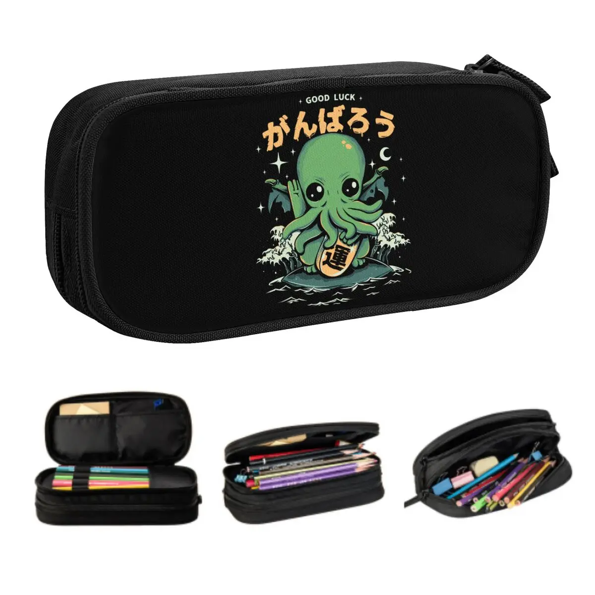 Custom Funny Kaiju Cthulhu Pencil Case for Girl Boy Big Capacity Kawaii Japanese Monster Octopus Pen Bag Box School Supplies