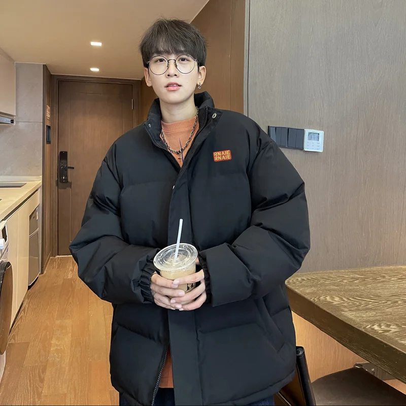 

Зимняя утепленная хлопковая куртка-пуховик для мужчин, свободный крой, воротник-стойка, молодежный модный бренд, повседневная теплая верхняя одежда