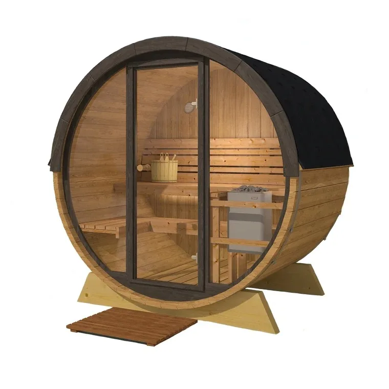 Kit de Sauna de vapor seco europeo para Hotel al aire libre, madera maciza de 2x1,2 m, barril Hemlock de 40mm, ordenador rojo canadiense de cedro, estufa de 6KW y 9KW