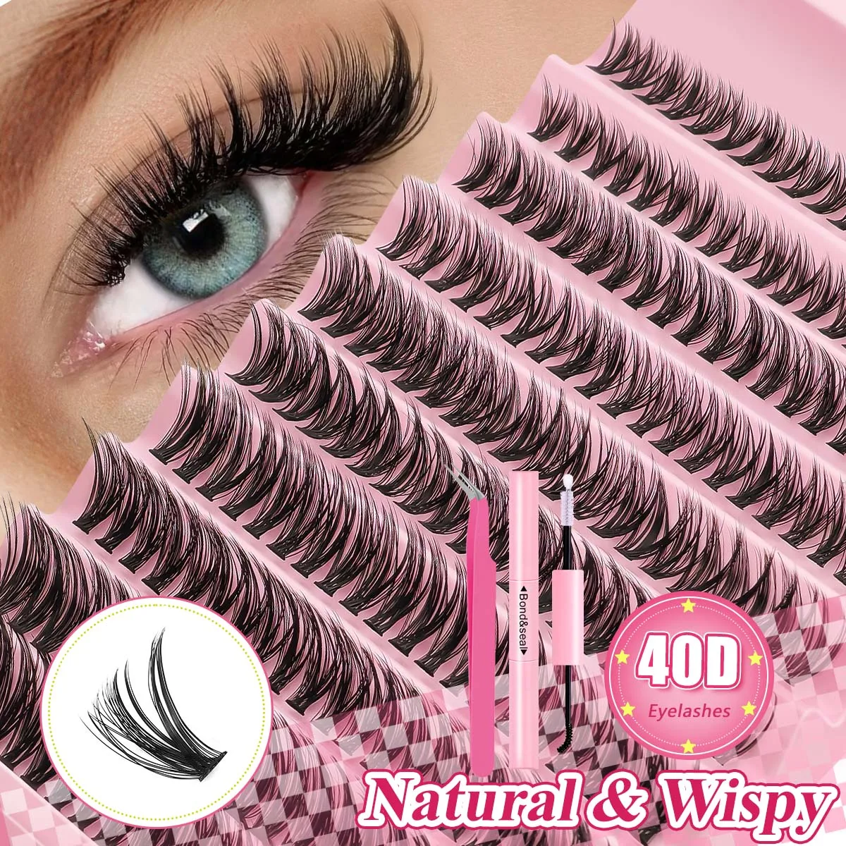 30D/40D/80D 混合長さ 8-16mm ボリュームのあるつけまつげ、接着剤とピンセット付き、DIY アプリケーションやお祝いの機会に