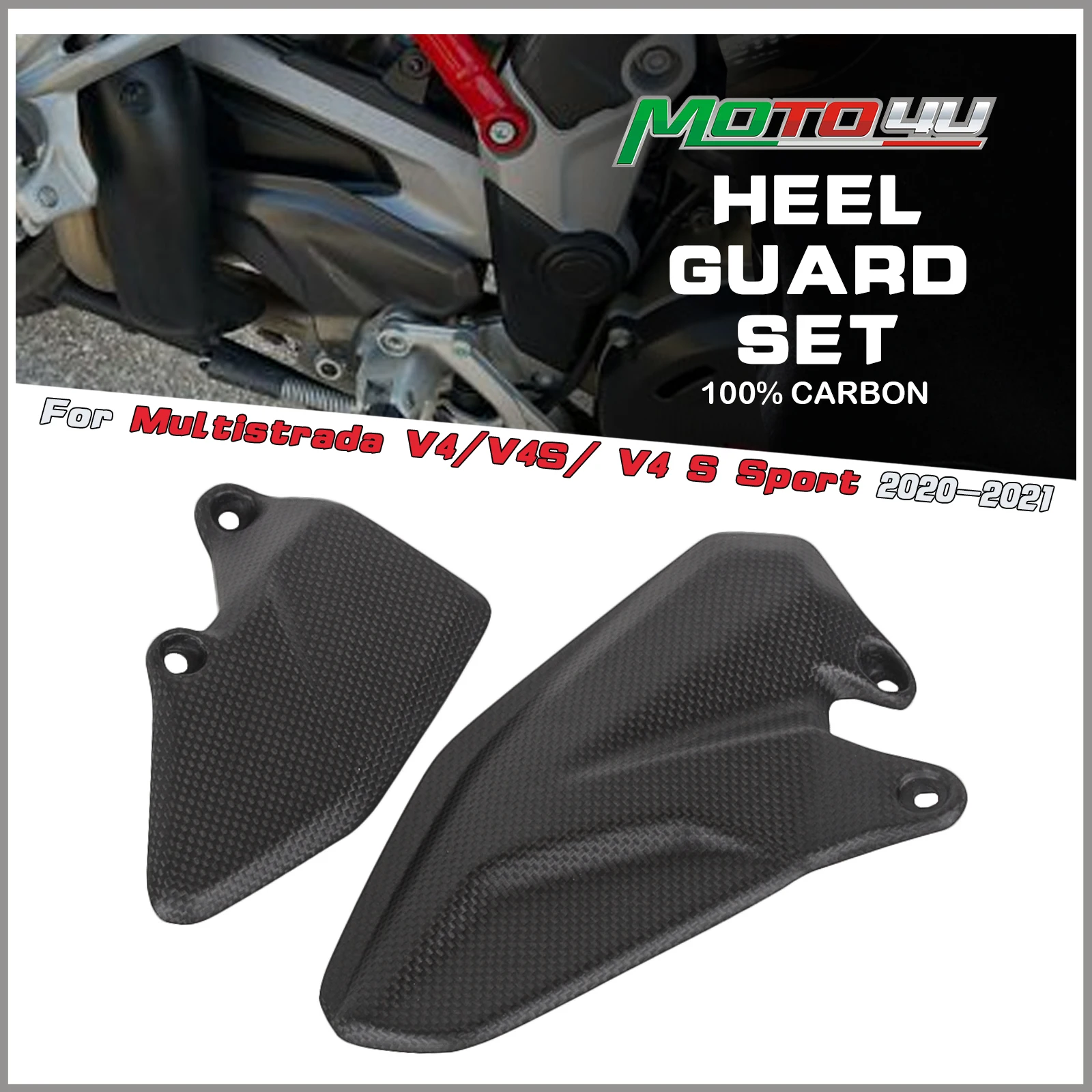For DUCATI Multistrada V4/V4S/ V4 S Sport 2020-2021 100% Carbon Fiber Heel Guard Set Foot Peg Protector Rear Set Heel Plates