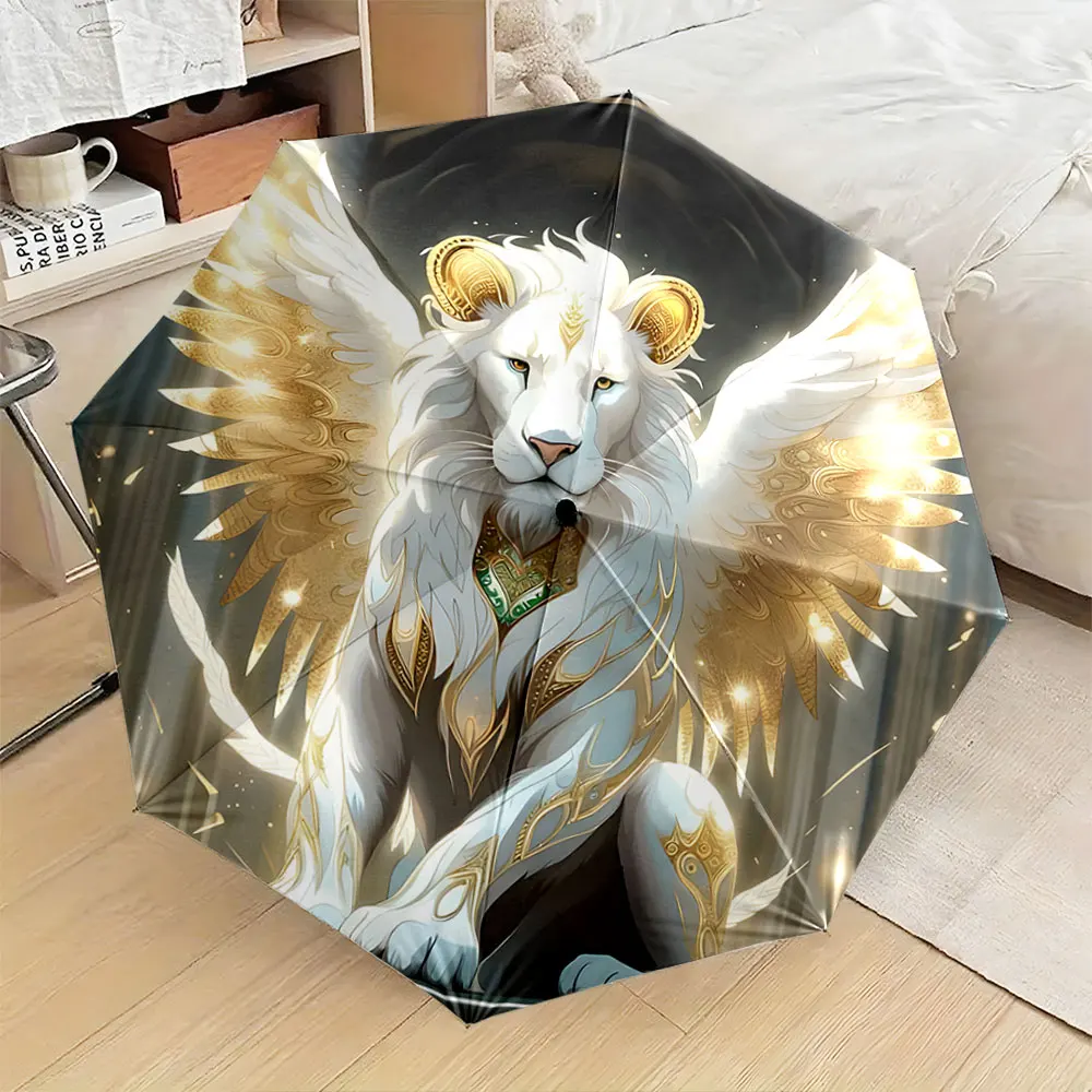 1PC Majestic Lion with Golden Wings Umbrella Design Print 8 Iron Ribs Folding Umbrella Auto-Open Fashion Sunshade