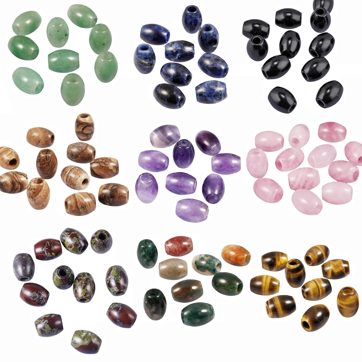 

TUMBEELLUWA 10pcs/lot Natural Crystal Gem Stone Drum Shape Large Hole Loose Beads For Making European Charms Jewelry Accessories