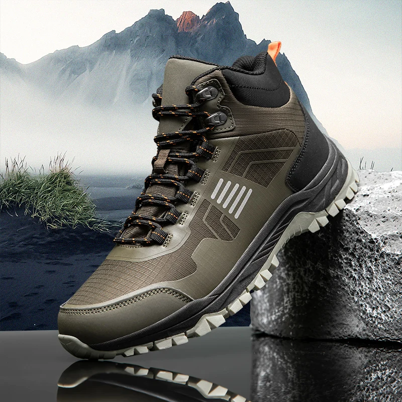 

Hiking Shoes Men Outdoor Anti-slip Lace-up High-top Men Shoes Flat Breathable Shock-absorbing Casual Sports Shoes Men