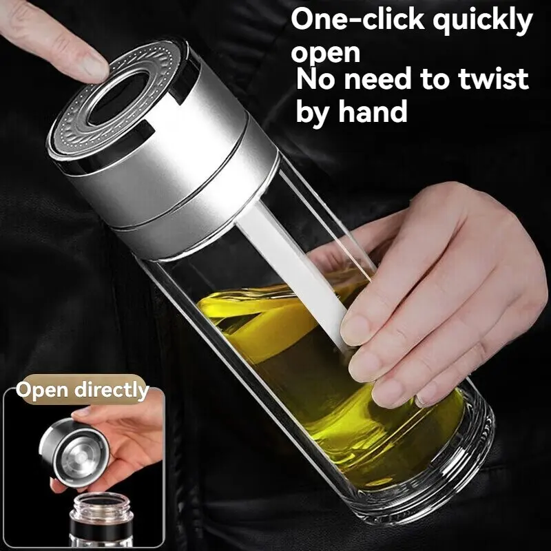 400/500ML Glass Water Bottle One Click Opening Double Layer Tea Water Cup Infuser Tumbler Drinkware Water Bottle With Tea Filter