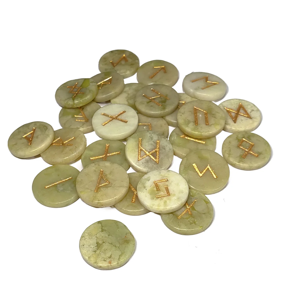 Imagem -02 - Mão Carving Rune Stone Runas Disco Escandinavo Jade Natural Pedra de Adivinhação Presente de Cura Reiki Decoração 25 Pcs