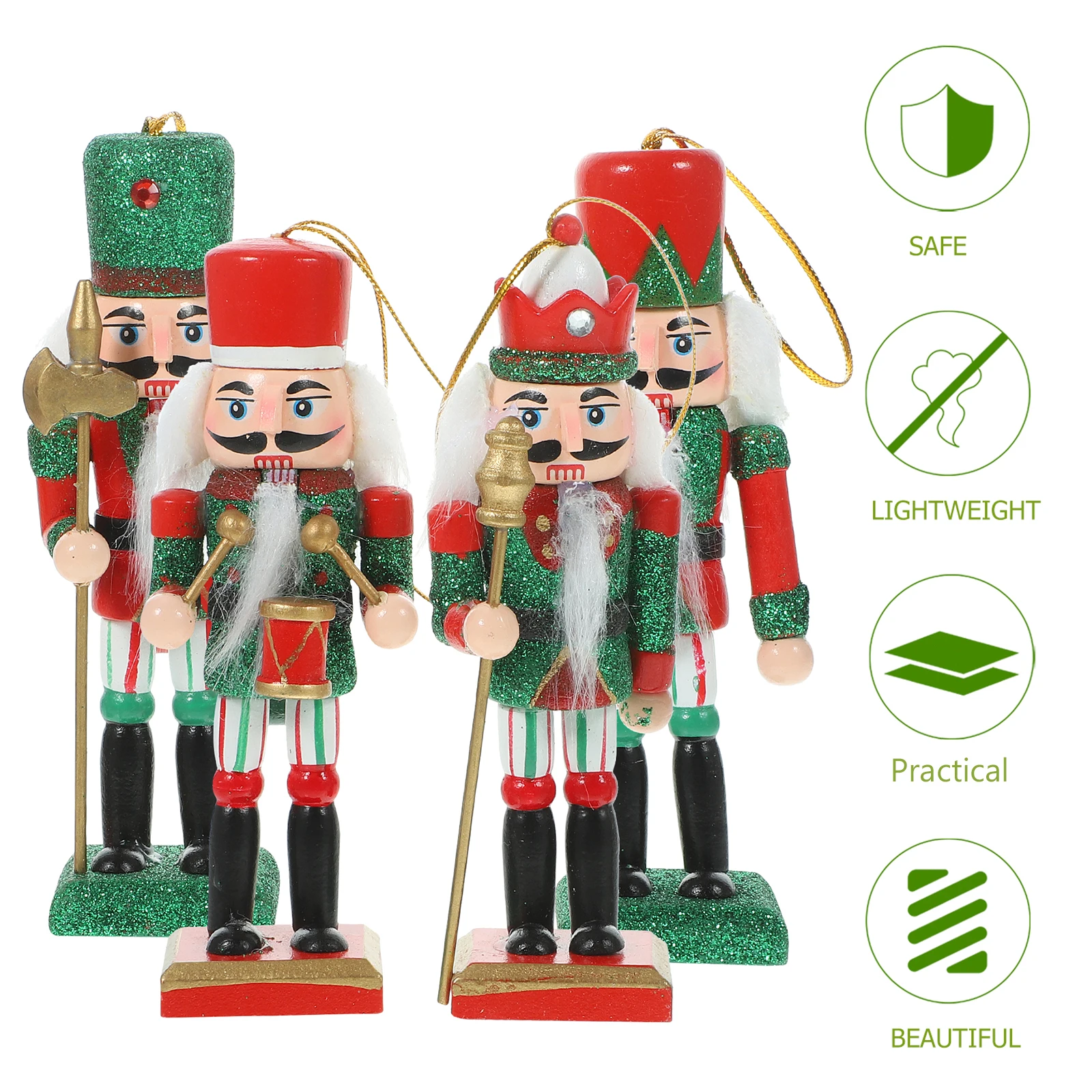 

4 Pcs Soldier Wooden Figure 12CM Red Green Series Decor Pendant Nutcracker Wood Craft Home Car Wooden Nutcracker Gift