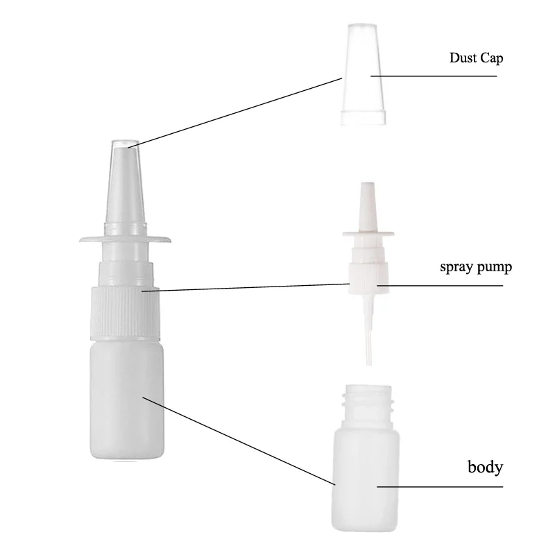 50/100pcs 5ml 10ml 15ml 20ml 30ml White Plastic Nasal Sprayer Pump Empty Oral Spray Atomizer Mist Nose Pump Refillable Bottle