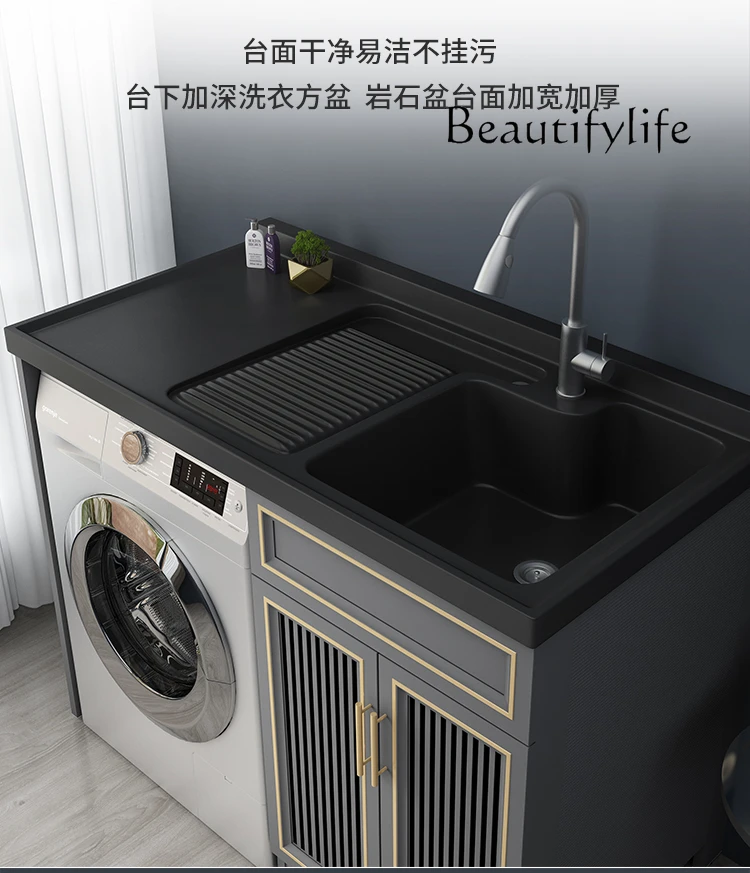 Rock countertop integrated laundry basin with rubbing board corner cutting customization