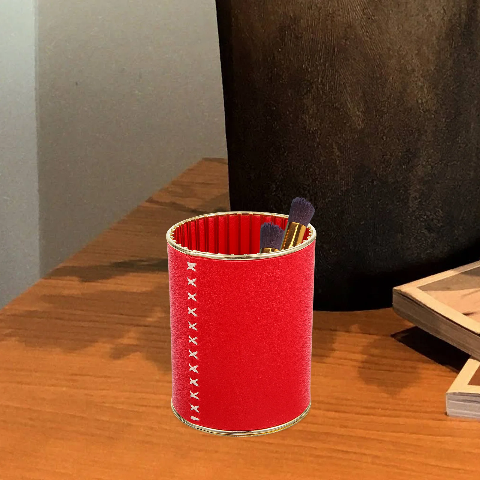 

Holder Makeup Brush Storage Container Pen Holders Cup Organizers Red Tabletop Office
