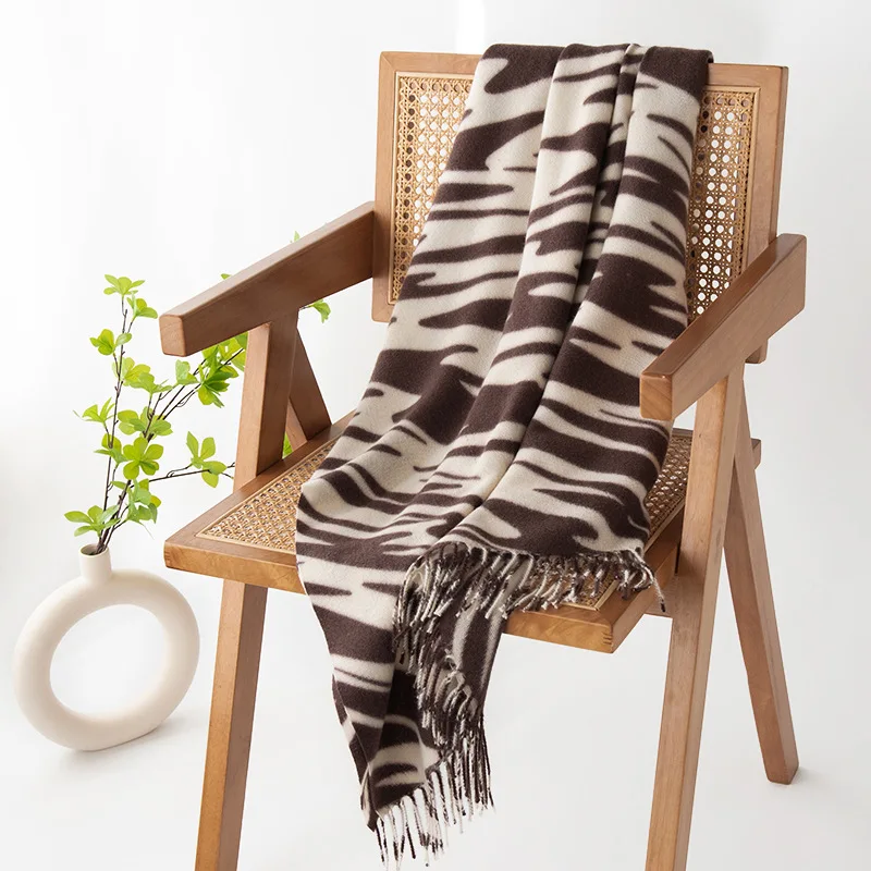 

Imitation Cashmere Scarf for Women Fashion Deep Coffee Zebra-stripe Thick Couples Scarves Warm Shawl Clothing Accessories Gift