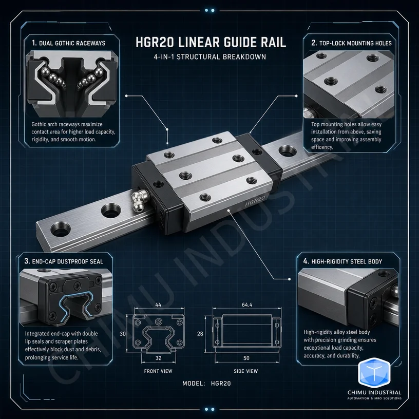 CHIMU INDUSTRIAL HGR20 Linear Guide Rail High Load Precision CNC Slide Rail with Slider Block for Metalworking Machine
