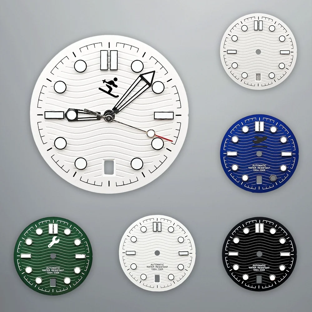 Seamaster 31.5mm dial fits for 6 o'clock Date NH35 NH36 movement green luminous dial hands watch accessorie Customized logo dial