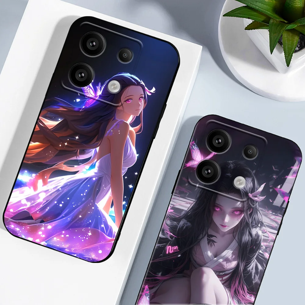 Hoesje Voor Poco M6 Pro Siliconen Telefoon Achterkant Cover Zwart Tpu Case Demon Slayer Nezukobikini