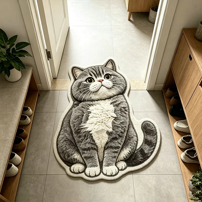 VIKAMA Ragdoll Cat 2D Painting Irregular Area Rug Non‑Slip Soft Washable Floor Mat For Bedroom Living Room Bay Window Home Decor