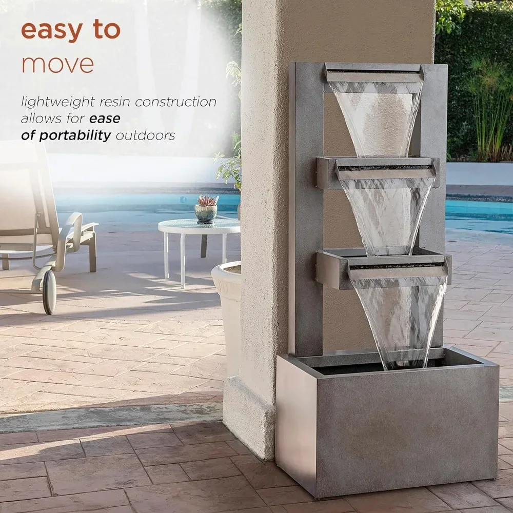 Outdoor Fountains   Floor Industrial Multi-Tiered Soothing Waterfall , 43