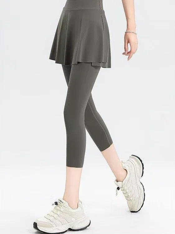 High Waist Yoga Pants Women's Spring Summer Fitness Tummy Control Butt Lifting Fake Two-Piece Skirt Pants Outerwear