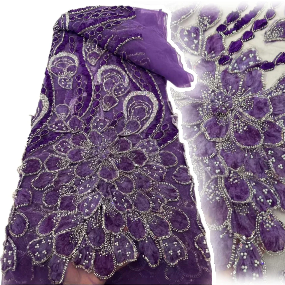 

Нигерийская шифоновая кружевная ткань ручной работы с бисером 2026: высококачественная африканская тюлевая кружевная ткань с пайетками для свадебных и праздничных платьев 2326