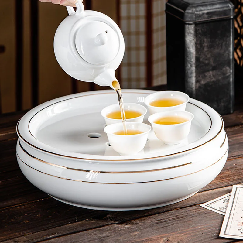 Round Small Tea Tray Office Ceremony Serving Marble Luxury Tableware Coffee Tea Tray Drainage Hospitality Bandejas Home Products 5