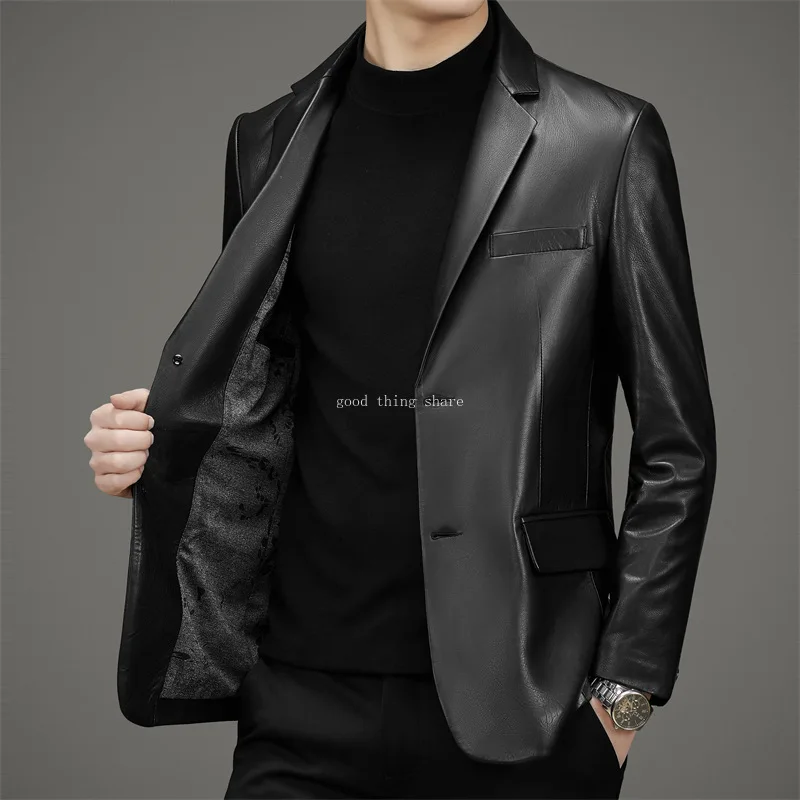 

Genuine Leather Suit Men's Casual Autumn and Winter Business Men's Cowhide Jacket Middle-Aged Genuine Leather Suit Jacket