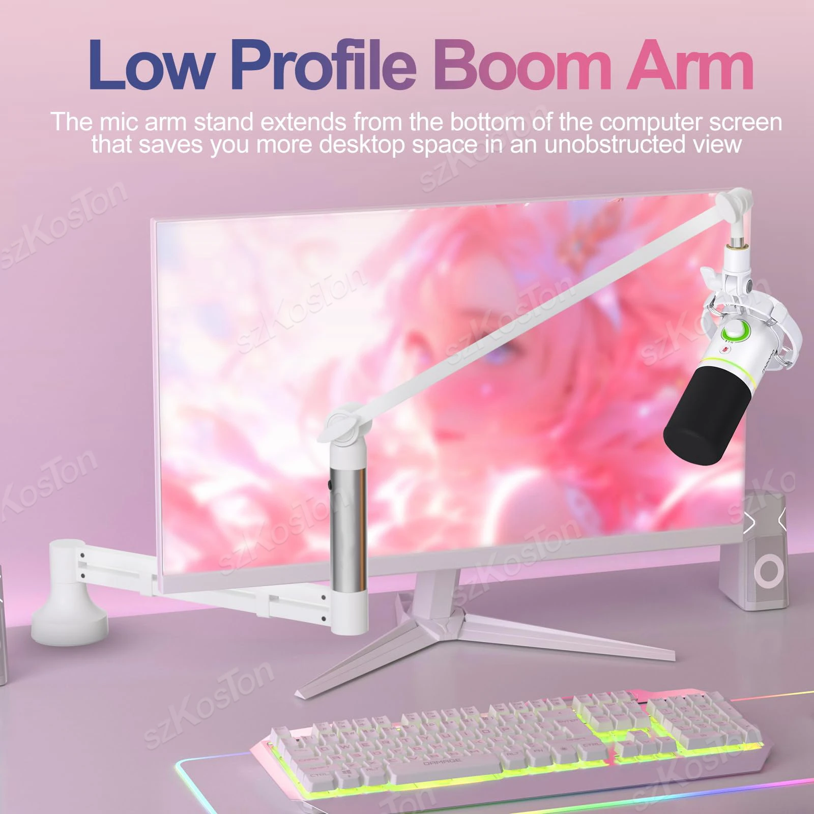 Adjustable Metal Microphone Stand Low Profile Microphone Arm Support with Threaded Adapter & Cable Management for K688 AM8 A6V K
