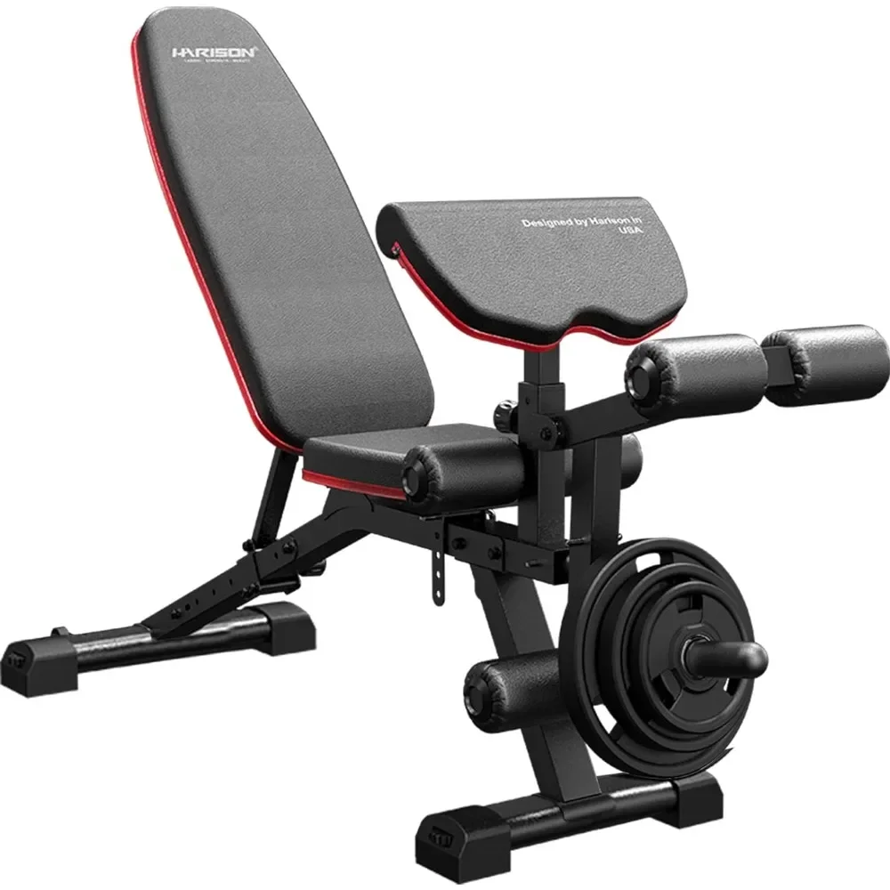 Adjustable Weight Bench with Leg Extension and Preacher Pad, Flat Incline Decline Exercise Bench