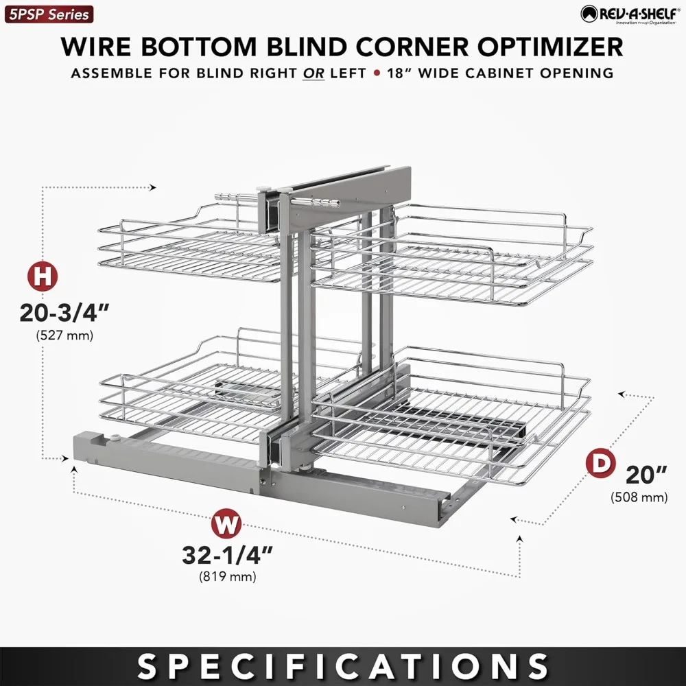 Dual Tier Pullout Shelf Storage Organizer for Blind Corner Kitchen or Bathroom Cabinets,18