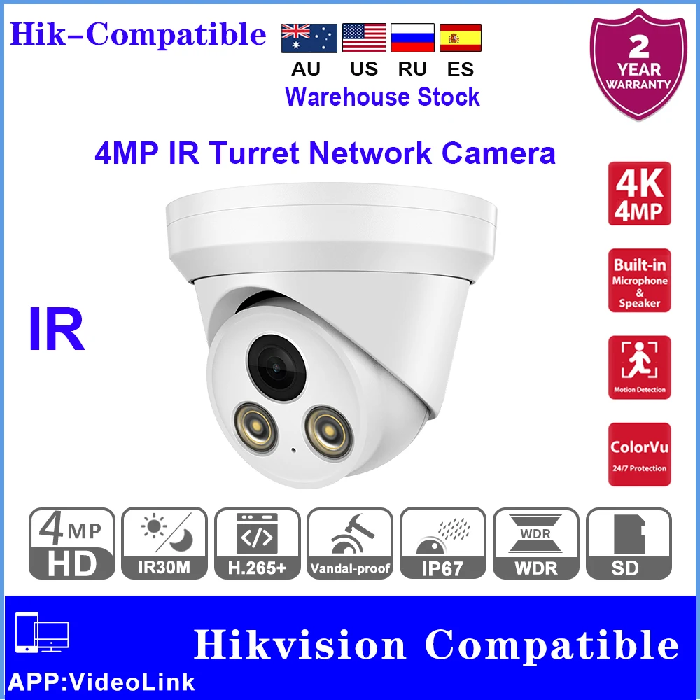 

Hikvision Compatible 4MP IR Turret Network Camera Built-in Mic Human Vehicle Detection Plug&Play with Hikvision NVR APP View