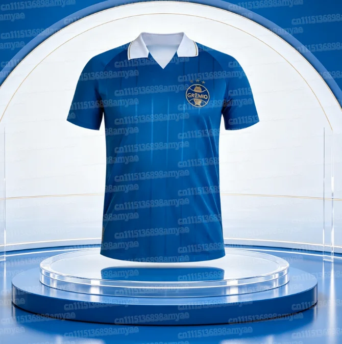 Gremio Fußballtrikot Saison 2026-2027 Blau Schwarz Weiß Vertikale Streifen Kurzarm Fußballshirt Herren Fan Sport Familien-Partnerlook – Detail 4