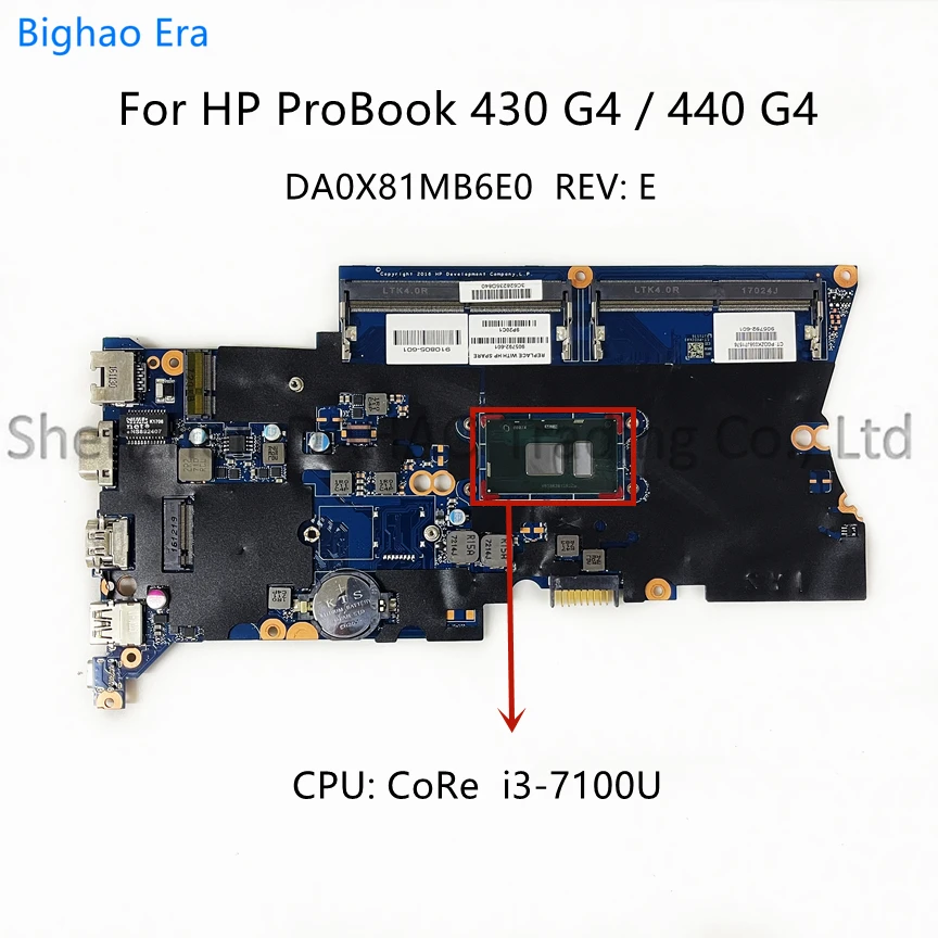 

905792 -001 905792 -601 для HP ProBook 430 G4 440 G4, материнская плата для ноутбука DA0X81MB6E0 с процессором Intel i3-7100U DDR4, 100% полностью протестирована