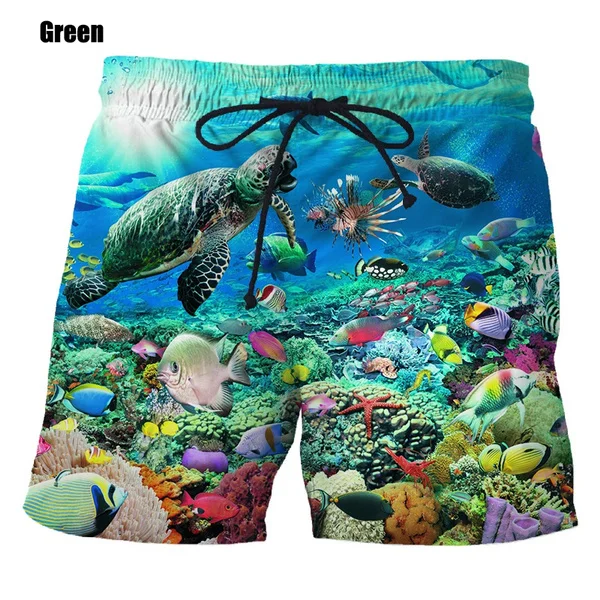 Pantalones cortos divertidos con estampado 3D de tortuga marina para hombre, Shorts de playa Hipster