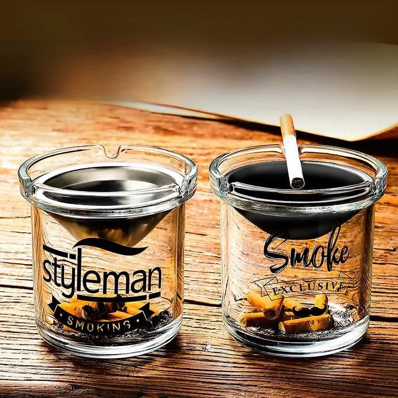 

Glass Ashtray with Lid Anti-Dust Office Creative Trendy Office Decorative Funnel Large Capacity Ashtray for Living Room