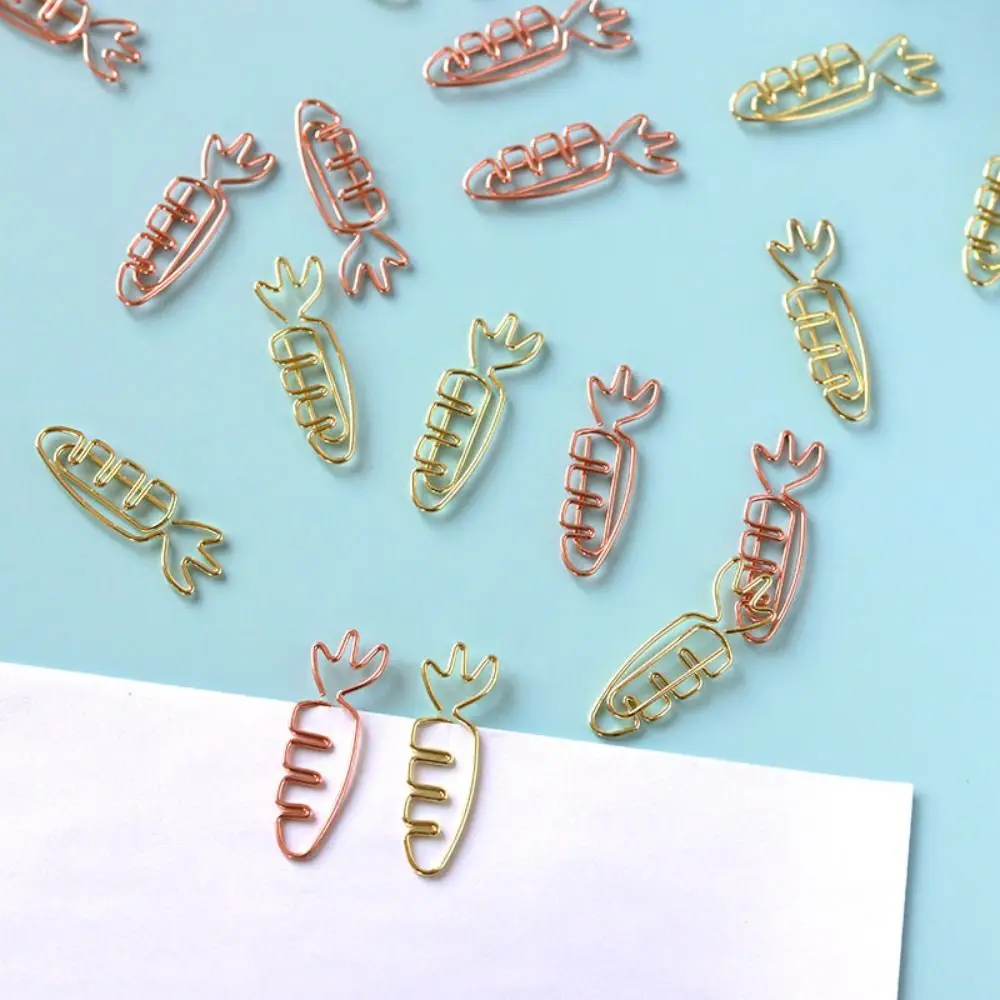 20pcs School Binding Supplies Carrot Shaped Paper Clips Metal Creative Metal Paperclip Cartoon Cute Bookmark Holder Office