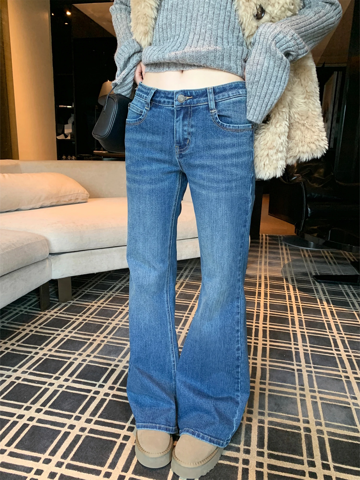 

Джинсы женские с низкой посадкой, расклешенные, синие, из денима, для похудения, повседневные, прямые, для молодых девушек, без стрейча