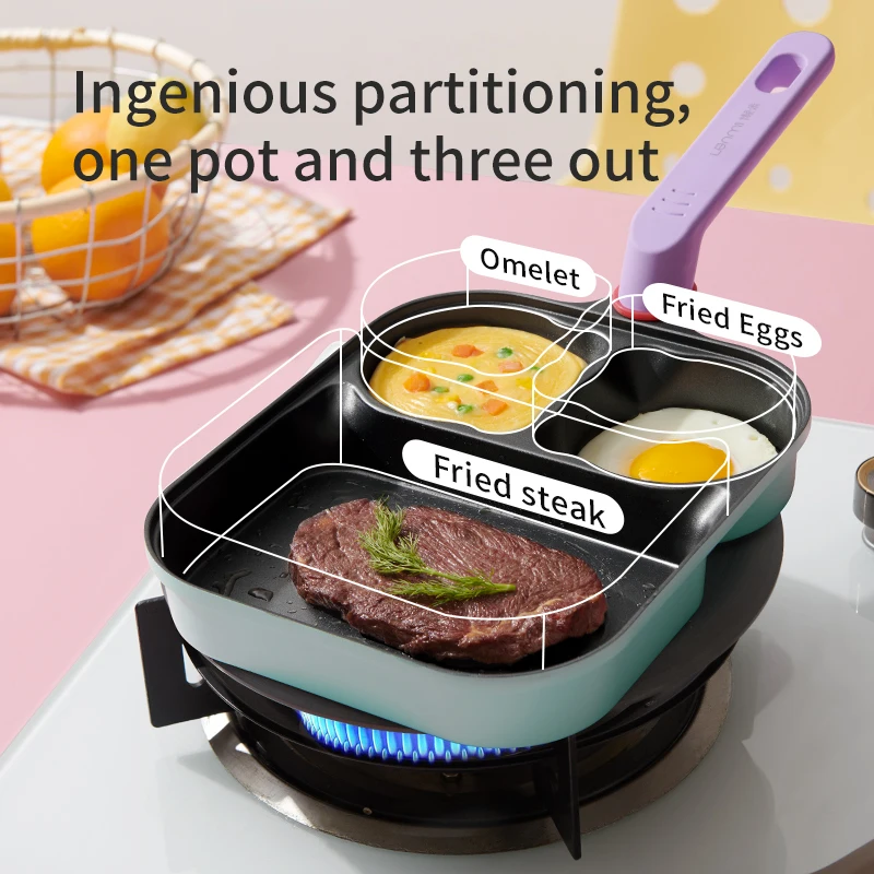 LAN MI The three-in-one breakfast pan is a titanium non-stick pan, multi-functional frying pan for eggs, egg burger