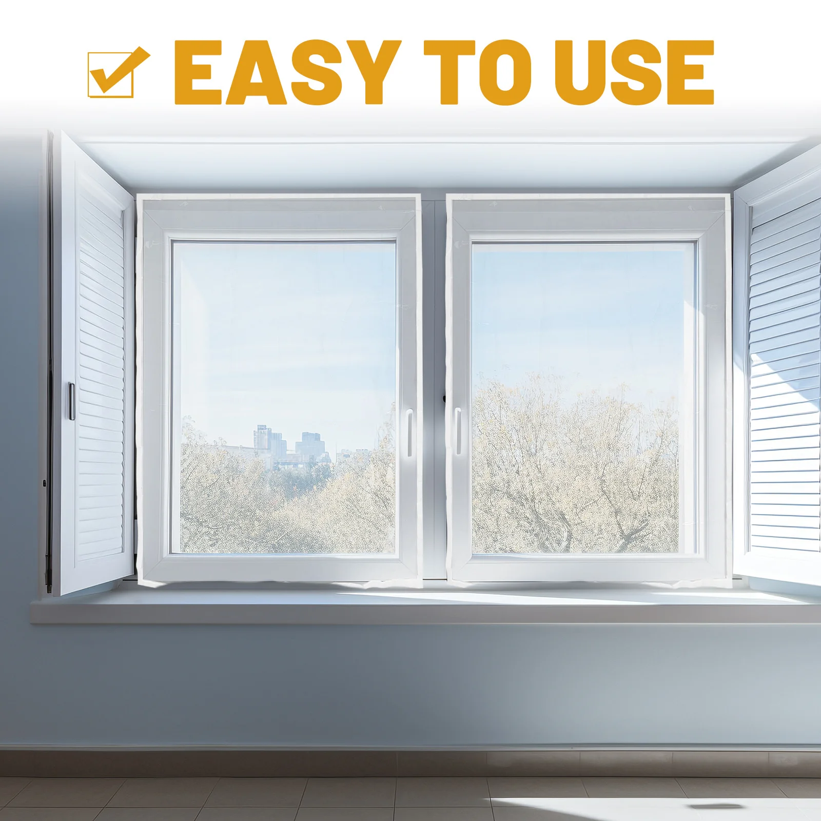 1 ชุดฟิล์มฉนวนกันความร้อนหน้าต่างกันลมโปร่งใสมีกาวในตัวสำหรับห้องนั่งเล่นในร่มห้องนอนห้องครัวประหยัดพลังงาน