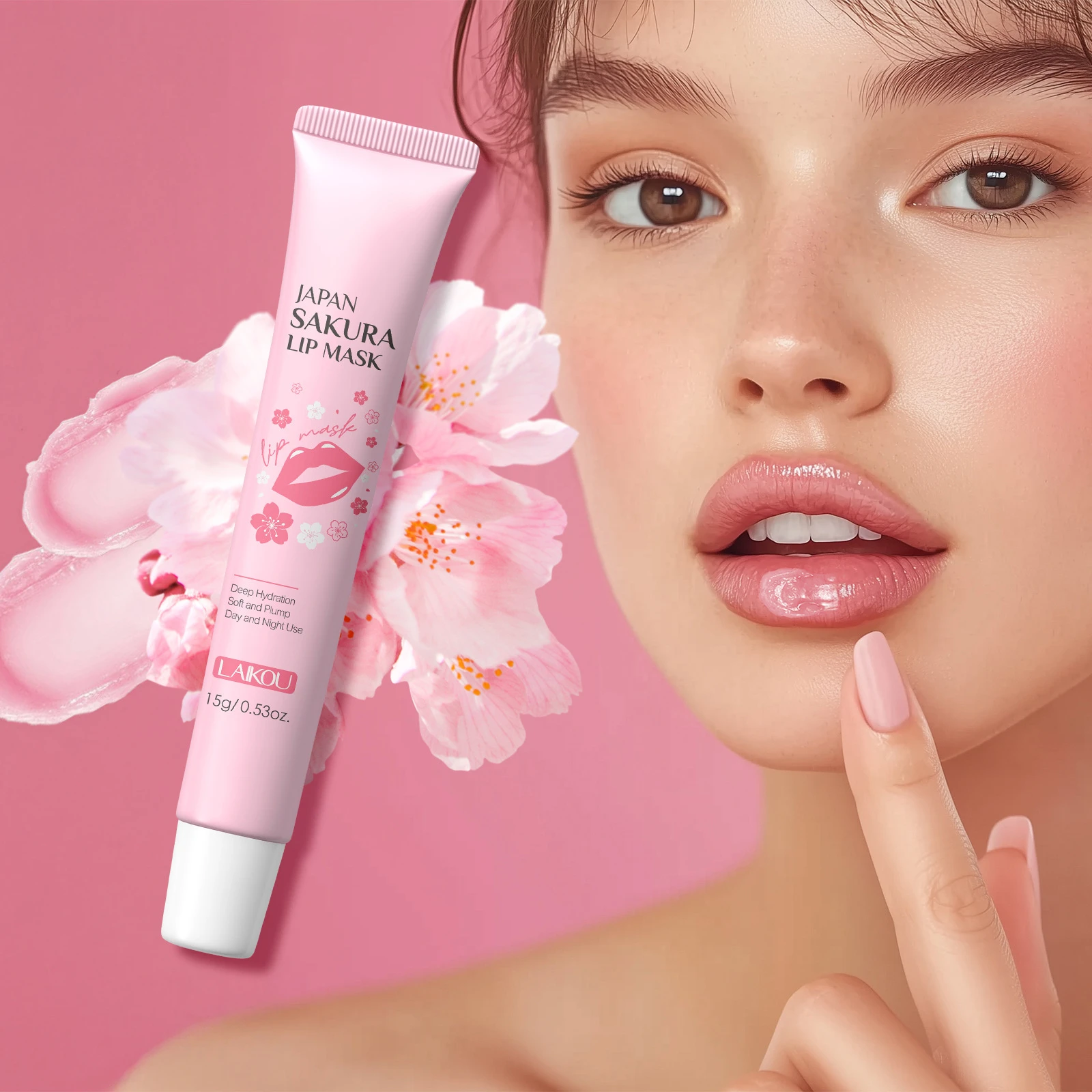 

LAIKOU Japanese Sakura Lip Mask, Hydrating Overnight Lip Treatment for Dry Chapped Lips, Nourishing Balm 15g Wrinkle Smoothing