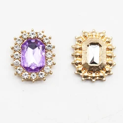 10Pcs 21*18mm Rectangular Acrylic Flat Bottom Rhinestone Alloy Buttons Garment Decoration DIY Gold Plated Jewelry Accessories