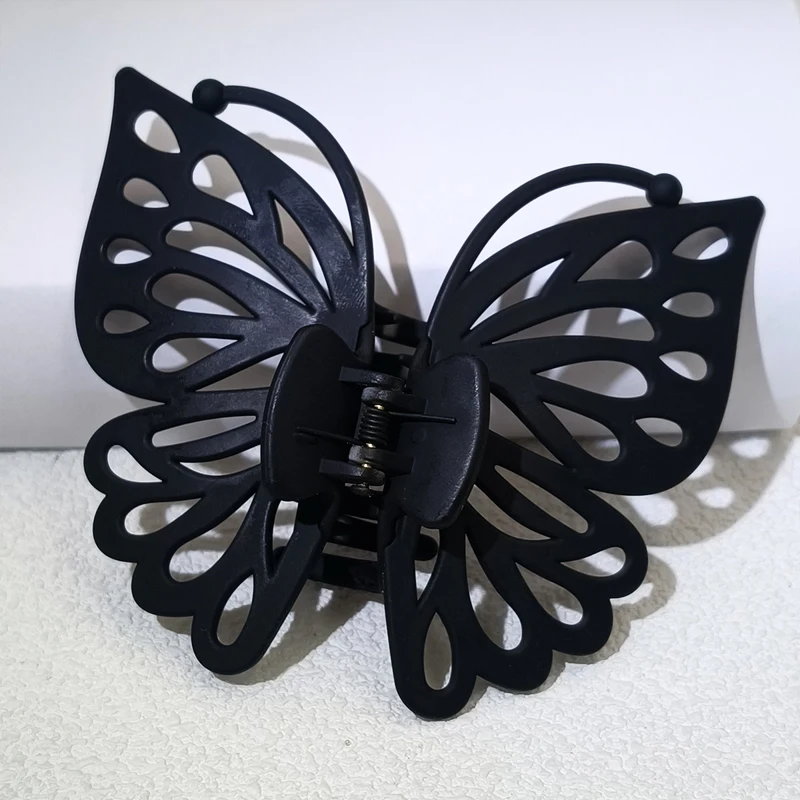 9 cm Süße Frauen Mädchen Junge Mode Geschenk Zurück Kopf Clip Haarnadel Candy Farbe Einzigen Schicht Hohl Flügel Antenne Schmetterling haar Klaue – Detail 13