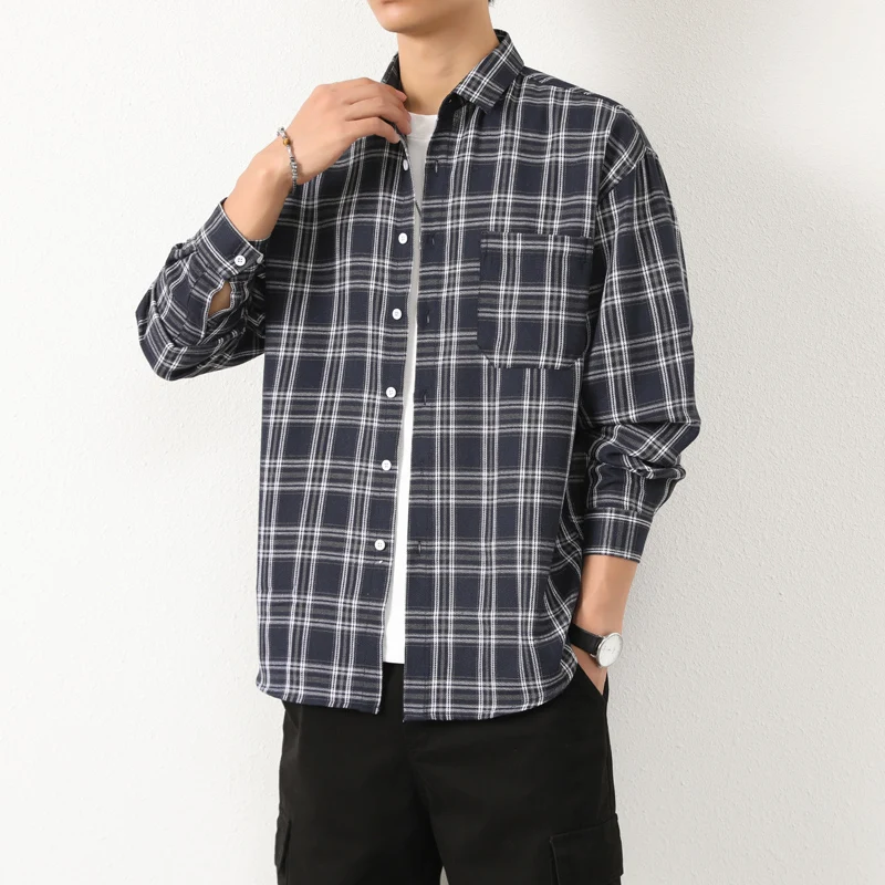 

Retro Plaid Long Sve irt Men's Casual Sle Color Blo Design Breathable Polyester Cotton Blend Autumn Faion Urban Wear