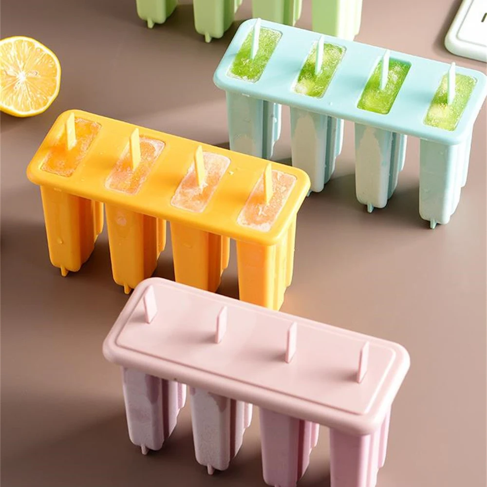 4 Grids Ice Cream Mold Reusable DIY Homemade Jelly Popsicle Molds Self-made Frozen Ice Cream Popsicle Box Artifact With Lids