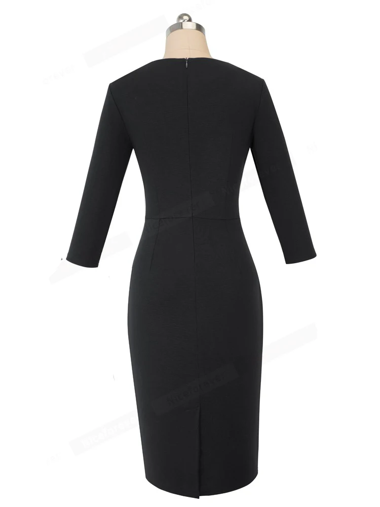 Nice-forever Autumn Women Elegant Work Plain Dresses Formal Business Elegant Bodycon Slim Dress btyB481