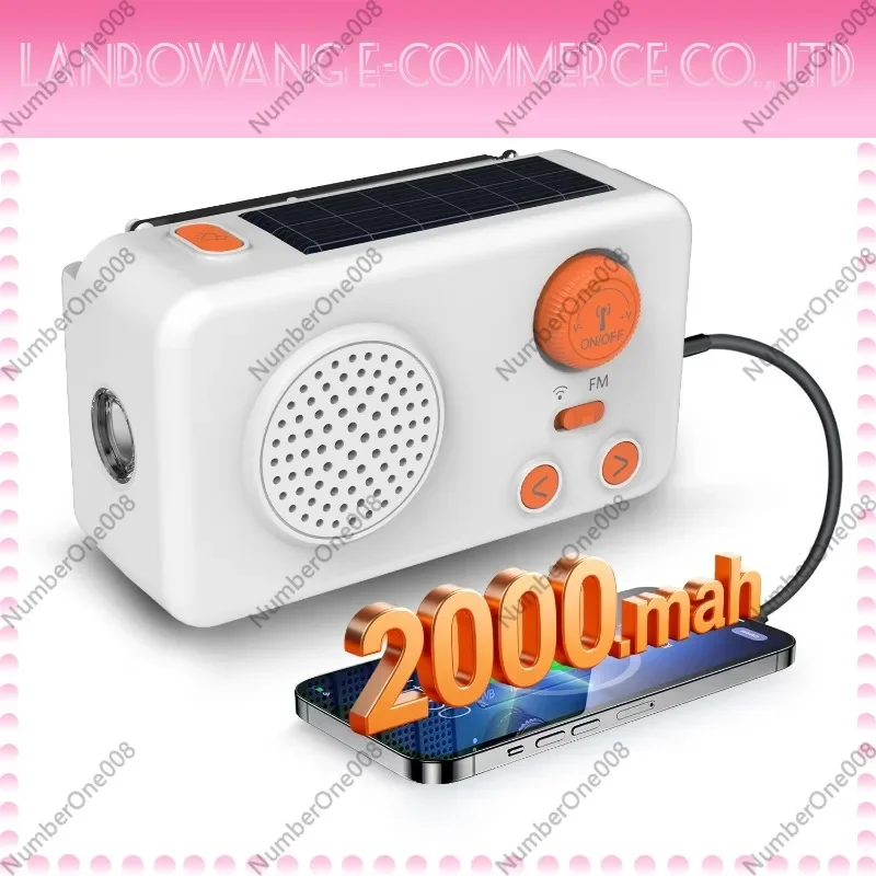 Portable Solar Hand Crank Emergency Radio with Power Bank, All-in-One Disaster Preparedness High-Capacity Multi-function